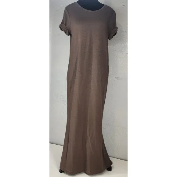 Pure Jill J. Jill Small | Brown Maxi T Shirt Dress Neutral Casual Pima Cotton - Picture 2 of 8